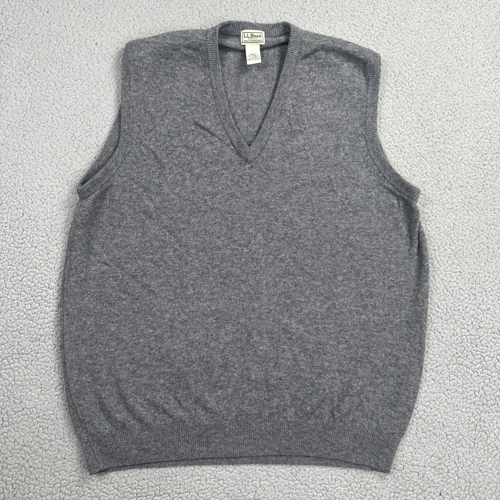 VTG 90s LL Bean Lambs Wool Sweater Vest Men XL Tall Grey V-Neck Knit Grandpa